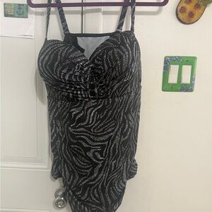 Cacique Black Swim Top with Silver Swirl Pattern